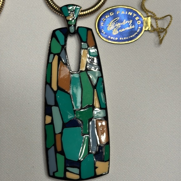 Eisenberg Elegant Mosaic enameled Pendant Necklace and Earring Set. 1970’s. - Picture 2 of 6